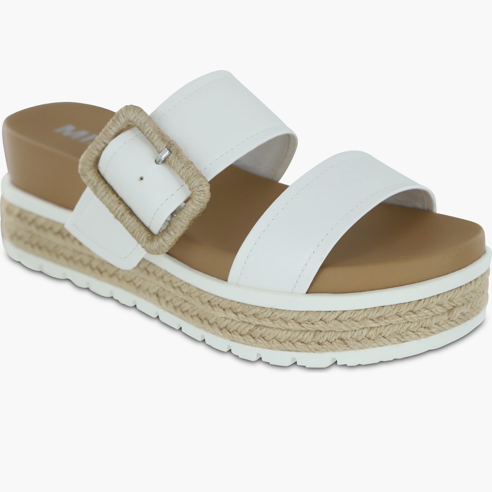 MIA White Double Strap Espadrille Slide Sandal with Rope Buckle